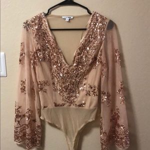 Fashion Nova long sleeve sequin detailed bodysuit